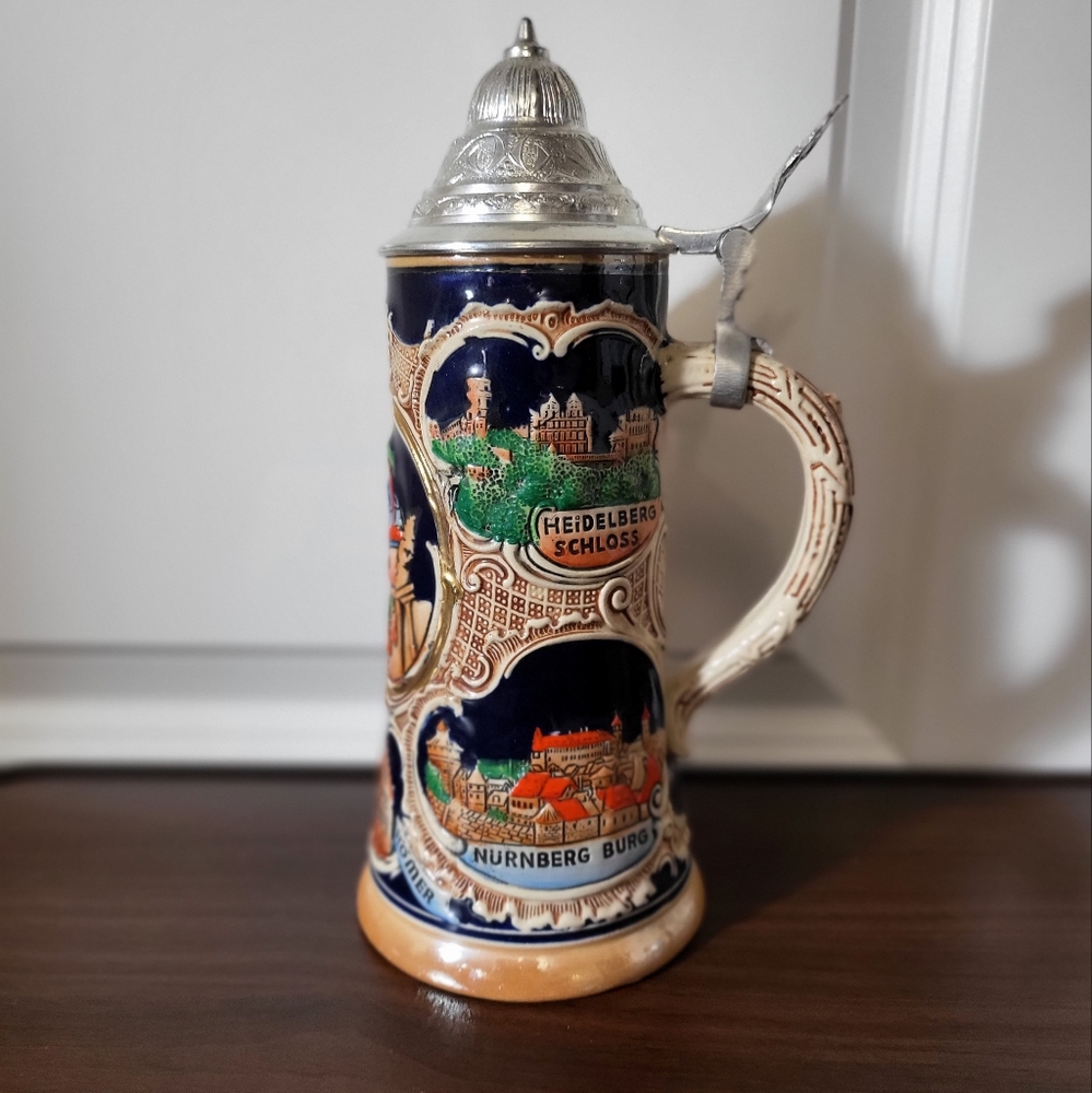 Vintage Marzi & Remy Pewter Lidded Beer Stein